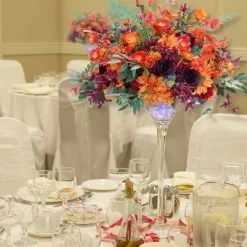 LUXE Orange & Burgundy & Green Eucalyptus Leaves Mixed Table Centerpiece - 24 Inches