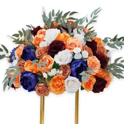 LUXE Orange & Royal Blue Rose Willow Leaves Mixed Table Centerpiece - 24 Inches