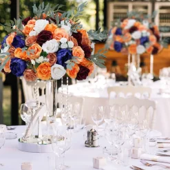 LUXE Orange & Royal Blue Rose Willow Leaves Mixed Table Centerpiece - 24 Inches