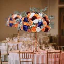 LUXE Orange & Royal Blue Rose Willow Leaves Mixed Table Centerpiece - 24 Inches