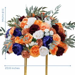 LUXE Orange & Royal Blue Rose Willow Leaves Mixed Table Centerpiece - 24 Inches