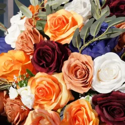 LUXE Orange & Royal Blue Rose Willow Leaves Mixed Table Centerpiece - 24 Inches