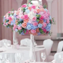 LUXE Pink & Blue Rose Hydrangea Mixed Table Centerpiece - 32 Inches