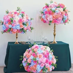 LUXE Pink & Blue Rose Hydrangea Mixed Table Centerpiece - 32 Inches