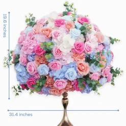 LUXE Pink & Blue Rose Hydrangea Mixed Table Centerpiece - 32 Inches