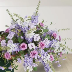 LUXE Pink & Purple Rose Pansies Hang Wisteria Mixed Table Centerpiece - 36 Inches