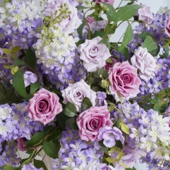 LUXE Pink & Purple Rose Pansies Hang Wisteria Mixed Table Centerpiece - 36 Inches