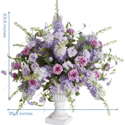 LUXE Pink & Purple Rose Pansies Hang Wisteria Mixed Table Centerpiece - 36 Inches
