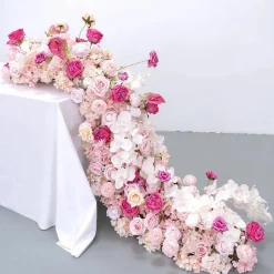 LUXE Pink & Red Orchid, Rose & Anthurium Mixed Table Runner - 79 Inches