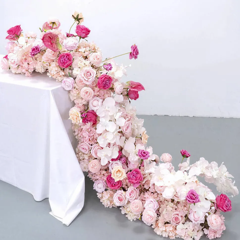 LUXE Pink & Red Orchid, Rose & Anthurium Mixed Table Runner - 79 Inches