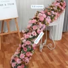 LUXE Pink Rose with Greenery Mixed Table Runner - 78 Inches