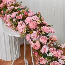 LUXE Pink Rose with Greenery Mixed Table Runner - 78 Inches