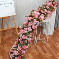 LUXE Pink Rose with Greenery Mixed Table Runner - 78 Inches