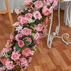 LUXE Pink Rose with Greenery Mixed Table Runner - 78 Inches