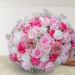 LUXE Pink & White Rose & Baby‘s Breath Table Centerpiece - Choose Your Size!