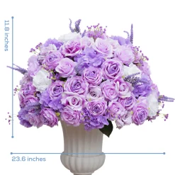 LUXE Purple Rose & Lavender Babysbreath Mixed Floral Table Centerpiece - 24 Inches