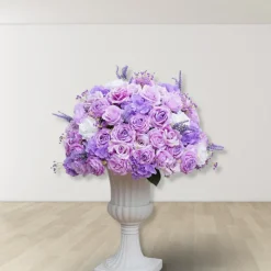 LUXE Purple Rose & Lavender Babysbreath Mixed Floral Table Centerpiece - 24 Inches