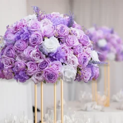 LUXE Purple Rose & Lavender Babysbreath Mixed Floral Table Centerpiece - 24 Inches
