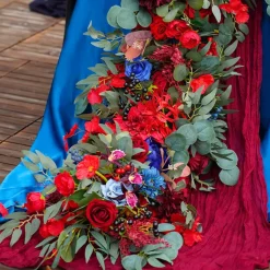 LUXE Red & Blue Rose & Greenery Mixed Table Runner - 82 Inches