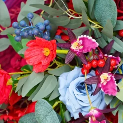 LUXE Red & Blue Rose & Greenery Mixed Table Runner - 82 Inches