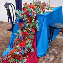 LUXE Red & Blue Rose & Greenery Mixed Table Runner - 82 Inches