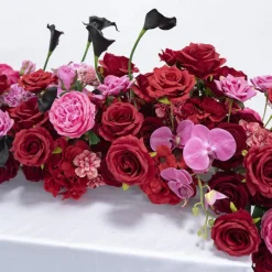 LUXE Red & Purple Rose & Orchid Mixed Table Runner - 95 Inches