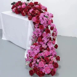 LUXE Red & Purple Rose & Orchid Mixed Table Runner - 95 Inches