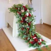 LUXE Red Rose & Eucalyptus Leaves Mixed Table Runner - 79 Inches