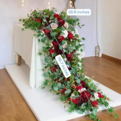 LUXE Red Rose & Eucalyptus Leaves Mixed Table Runner - 79 Inches