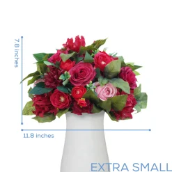 LUXE Red Rose, Hydrangea & Berry Flower Mixed Green Leaf Table Centerpiece - Choose Your Size!