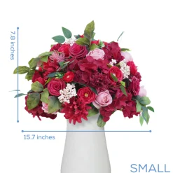 LUXE Red Rose, Hydrangea & Berry Flower Mixed Green Leaf Table Centerpiece - Choose Your Size!
