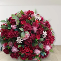 LUXE Red Rose, Hydrangea & Berry Flower Mixed Green Leaf Table Centerpiece - Choose Your Size!