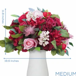 LUXE Red Rose, Hydrangea & Berry Flower Mixed Green Leaf Table Centerpiece - Choose Your Size!