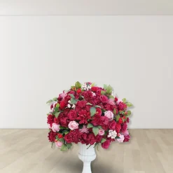 LUXE Red Rose, Hydrangea & Berry Flower Mixed Green Leaf Table Centerpiece - Choose Your Size!