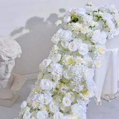 LUXE Romantic White Rose Table Runner - 78 Inches