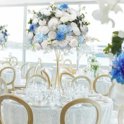 LUXE White & Blue Mixed Floral Table Centerpiece - 24 Inches