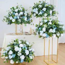 LUXE White & Blue Rose Green & Leaves Mixed Table Centerpiece - 32 Inches