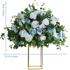 LUXE White & Blue Rose Green & Leaves Mixed Table Centerpiece - 32 Inches