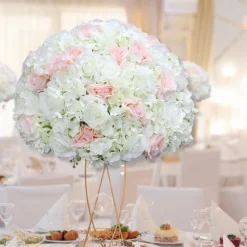 LUXE White & Pink Artificial Rose & Hydrangea Mixed Floral Table Centerpiece - 24 Inches