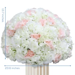 LUXE White & Pink Artificial Rose & Hydrangea Mixed Floral Table Centerpiece - 24 Inches