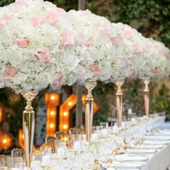 LUXE White & Pink Artificial Rose & Hydrangea Mixed Floral Table Centerpiece - 24 Inches