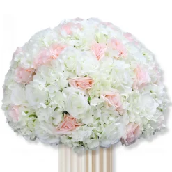LUXE White & Pink Artificial Rose & Hydrangea Mixed Floral Table Centerpiece - 24 Inches