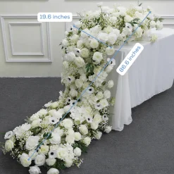 LUXE White Rose, Babysbreath & Poppy Mixed Table Runner - 87 Inches