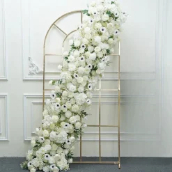 LUXE White Rose, Babysbreath & Poppy Mixed Table Runner - 87 Inches