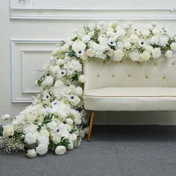 LUXE White Rose, Babysbreath & Poppy Mixed Table Runner - 87 Inches