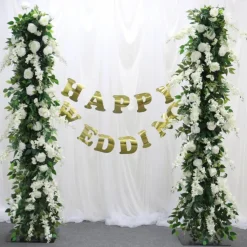 LUXE White Rose, Delphinium & Greenery Mixed Table Runner - 83 Inches