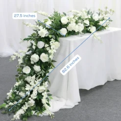 LUXE White Rose, Delphinium & Greenery Mixed Table Runner - 83 Inches