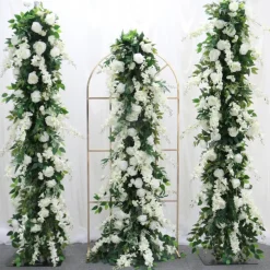 LUXE White Rose, Delphinium & Greenery Mixed Table Runner - 83 Inches