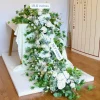 LUXE White Rose & Eucalyptus Leaves Mixed Table Runner - 79 Inches
