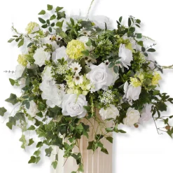 LUXE White Rose & Green Plant Leaf & Hanging Vine Ivy Mixed Table Centerpiece - Choose Your Size!